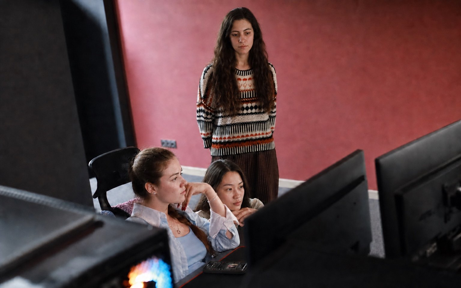 Drama Terra review room with the team reviewing episode cuts